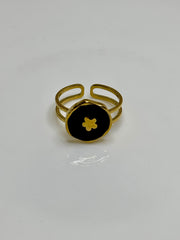 Black Enamel Flower Ring