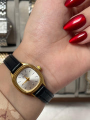 Silver Glow Black Leather Watch
