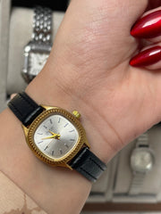 Silver Glow Black Leather Watch
