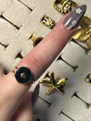 Black Enamel Flower Ring