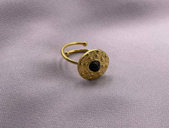 Hammered Gold Ring with Black Stone