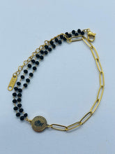 Mixed Chain Anklet with Coin and Black Beads