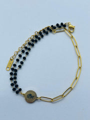 Mixed Chain Anklet with Coin and Black Beads