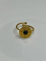 Hammered Gold Ring with Black Stone