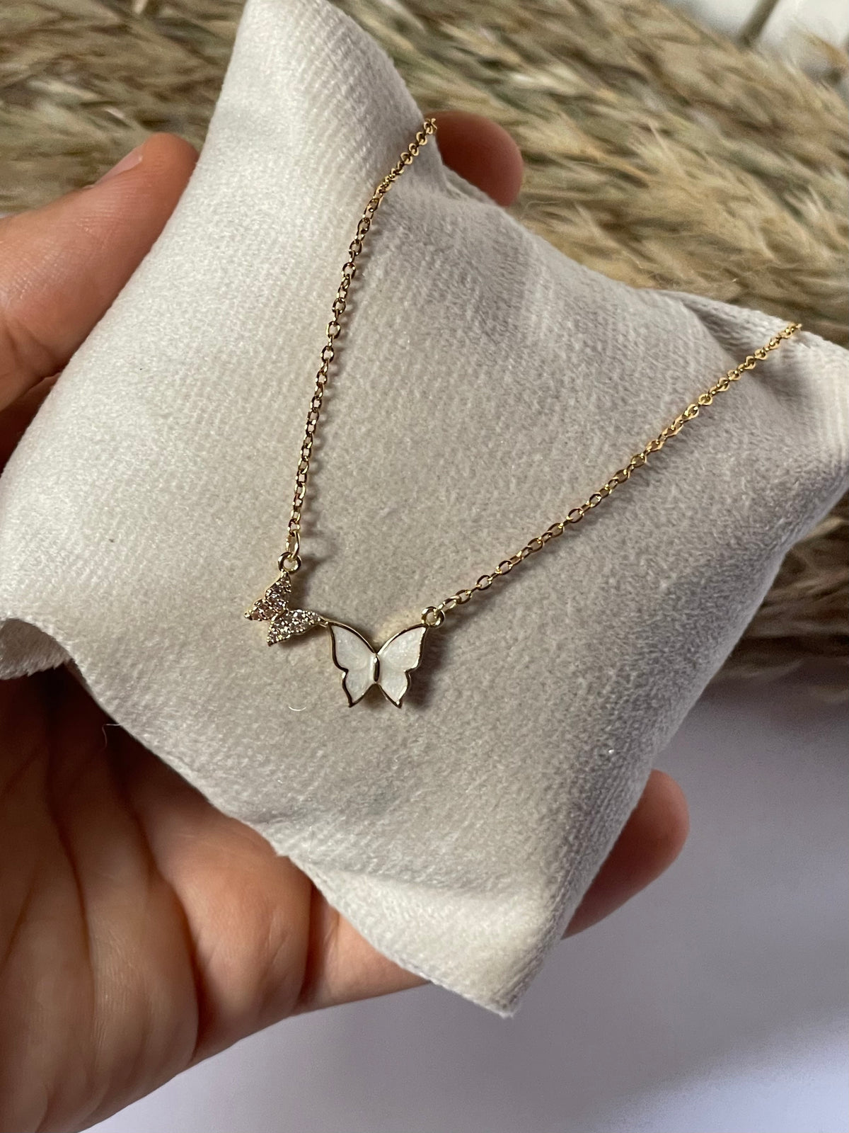 Butterfly in White Necklace