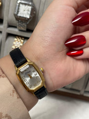Golden Edge Black Leather Watch