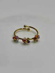 Beaded Flower Cluster Adjustable Ring