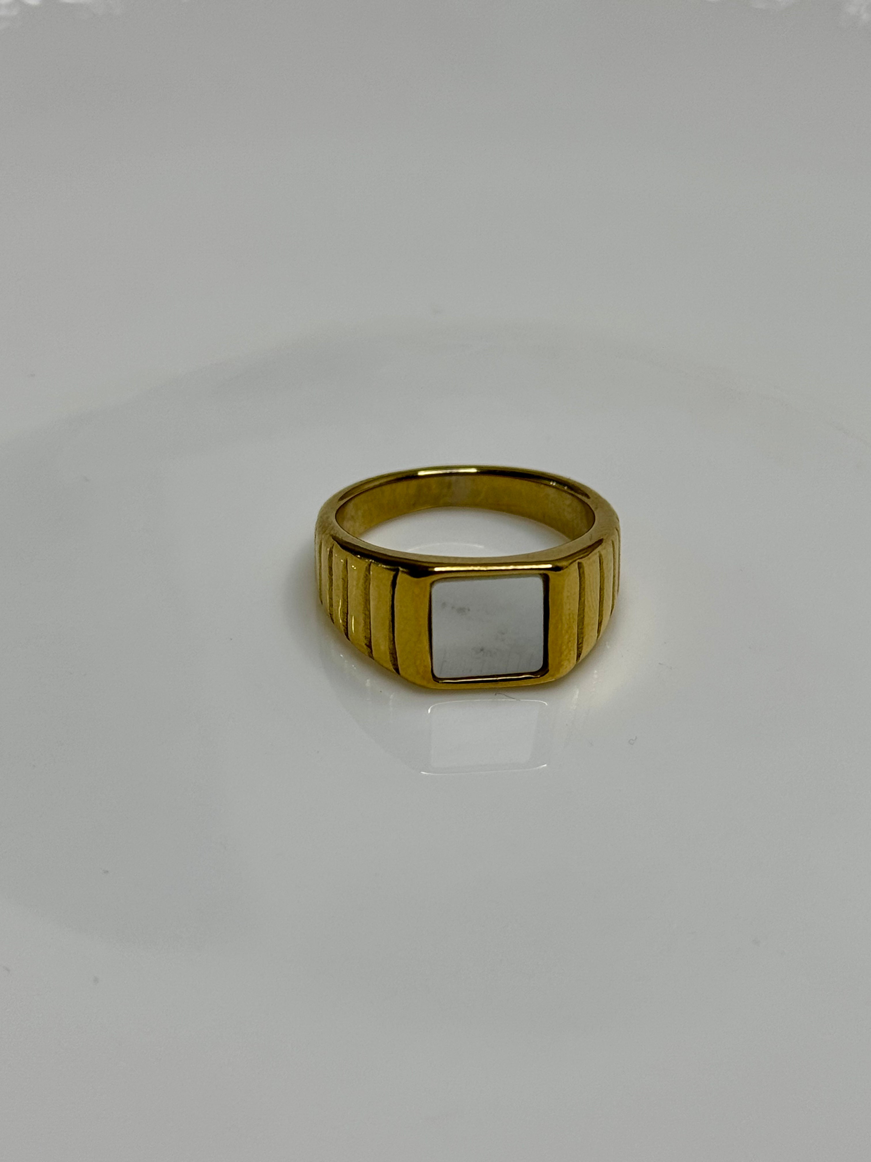 Square Mother of Pearl Inlay Signet Ring