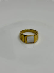 Square Mother of Pearl Inlay Signet Ring