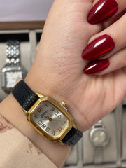 Golden Edge Black Leather Watch