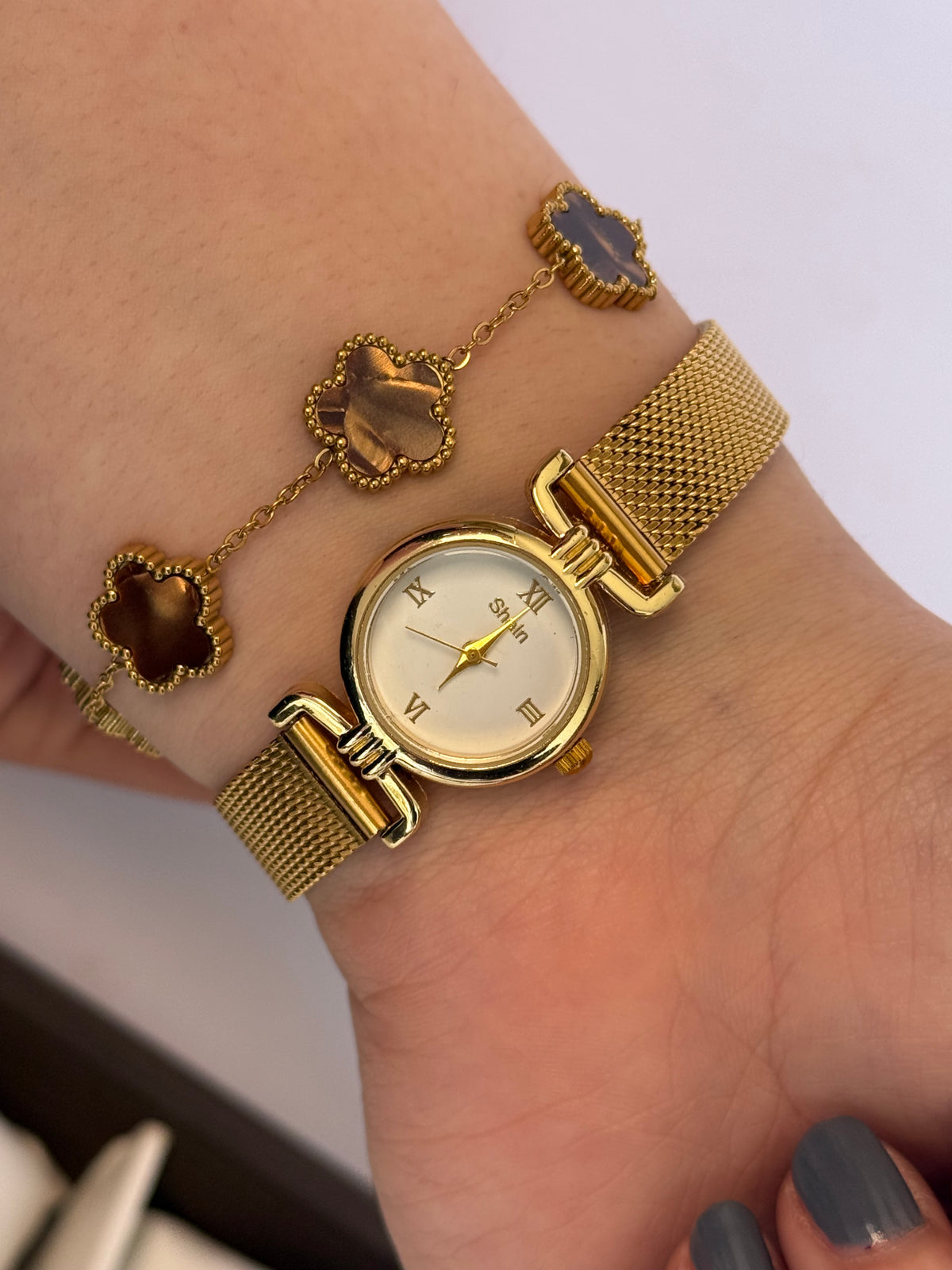 Shein gold with brown flowers