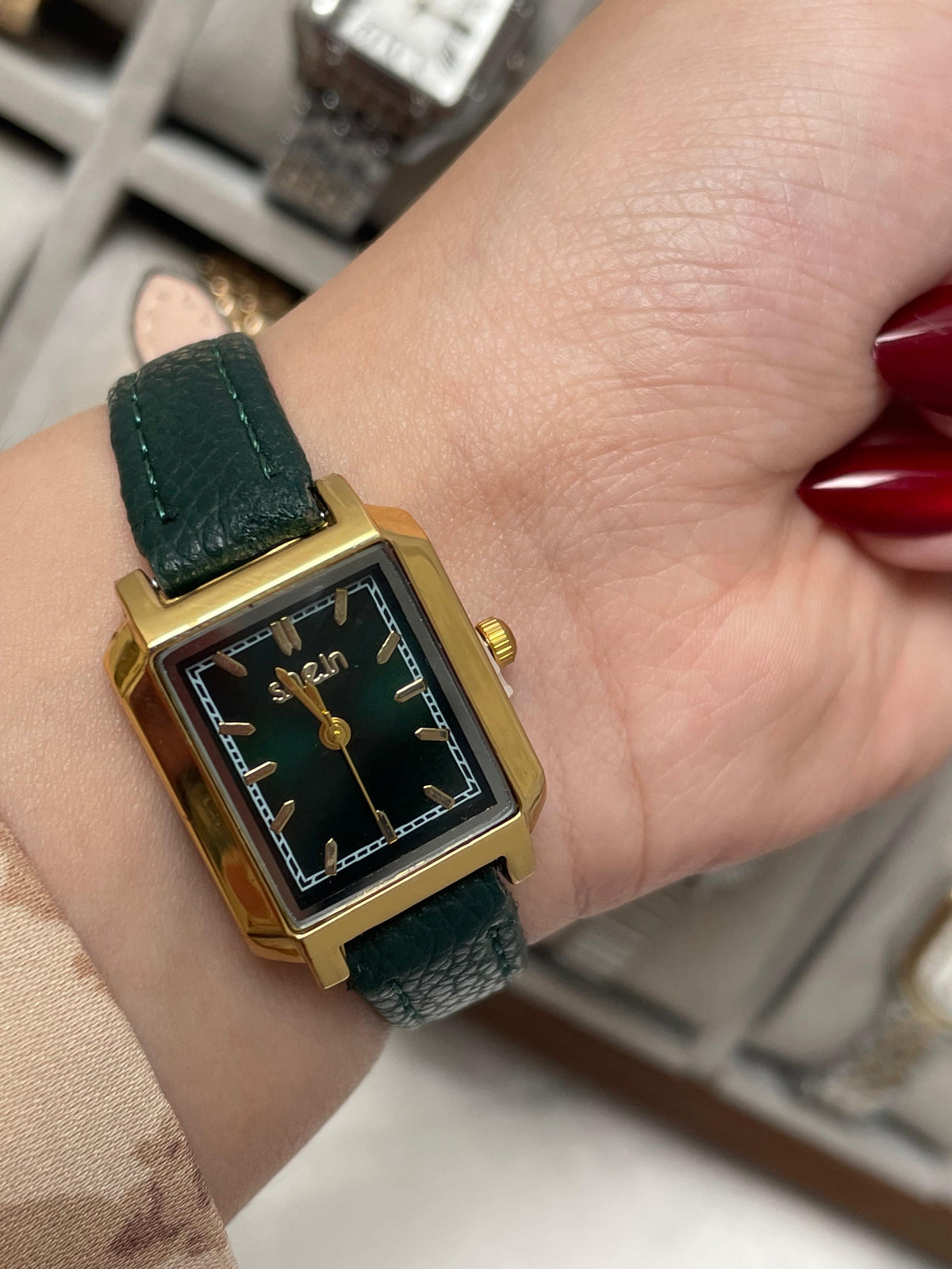 Deep green leather watch
