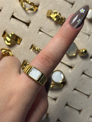 Square Mother of Pearl Inlay Signet Ring