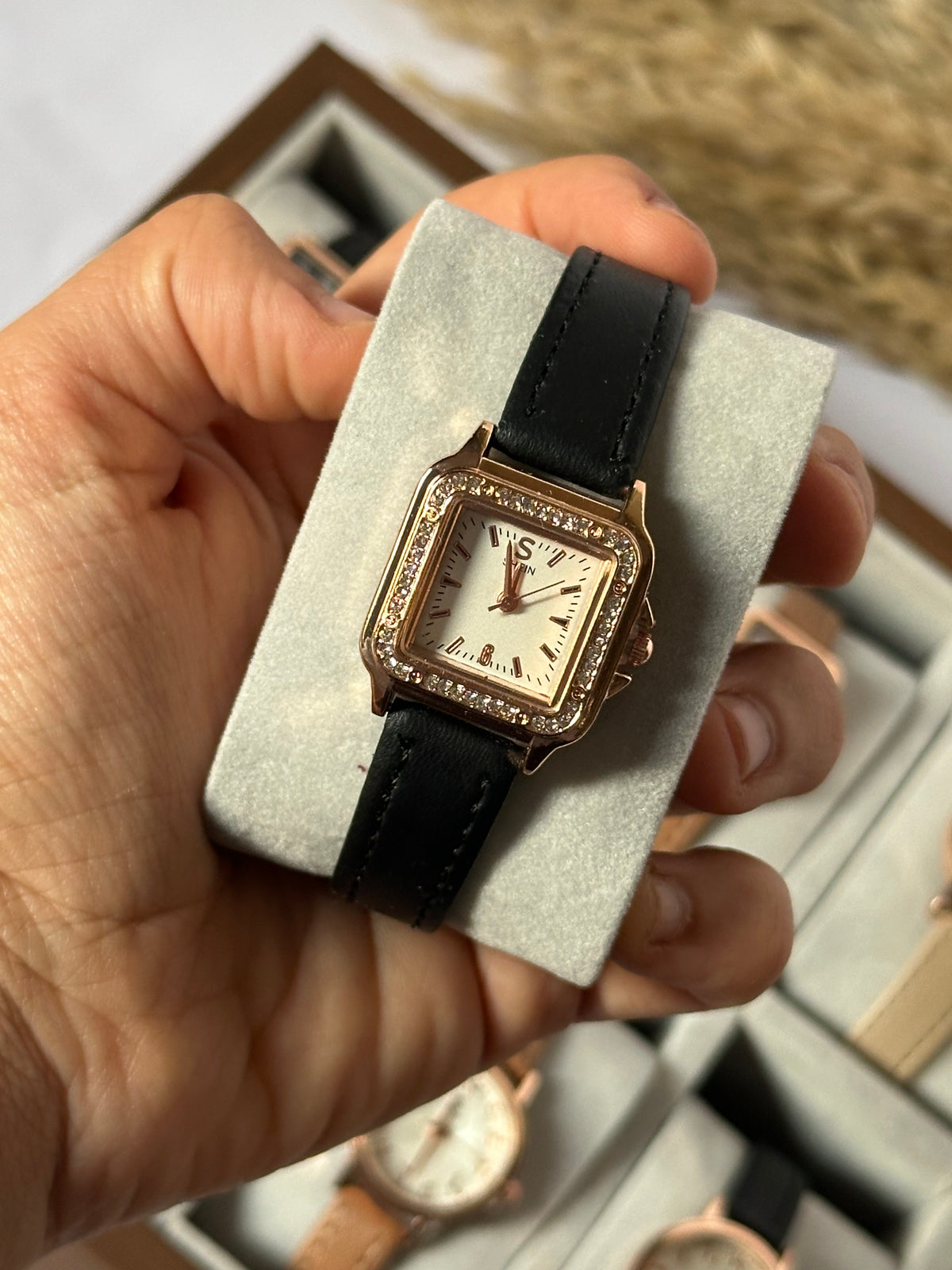 Shein leather with diamonds