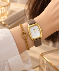 Classic Gold & Brown Leather Watch Set