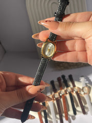 Shein oval leather watch in black