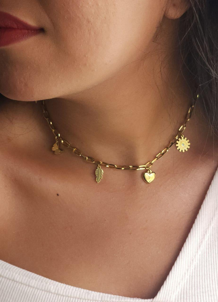 Nature-Inspired Gold Charm Necklace