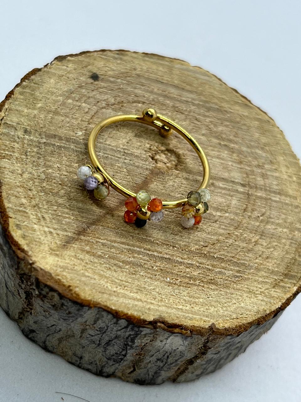 Beaded Flower Cluster Adjustable Ring