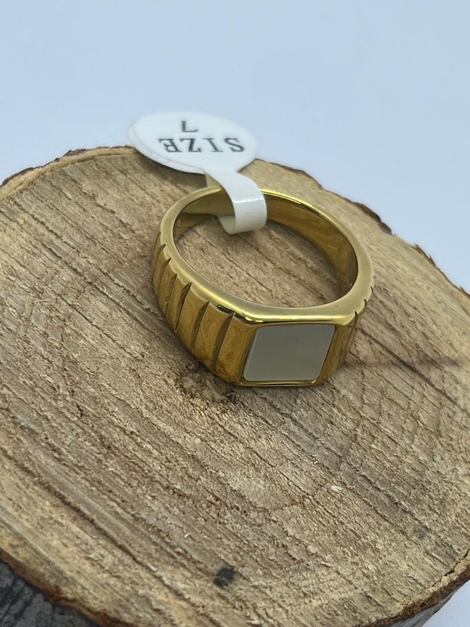 Square Mother of Pearl Inlay Signet Ring