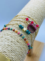 Gold Tone Layering Bracelets with Beads and Charms