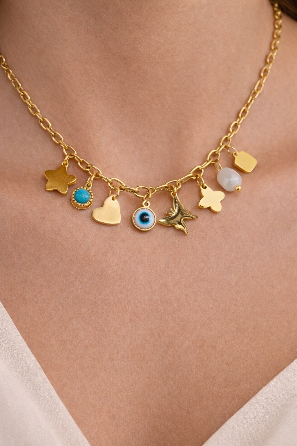 Boho Gold Charm Necklace