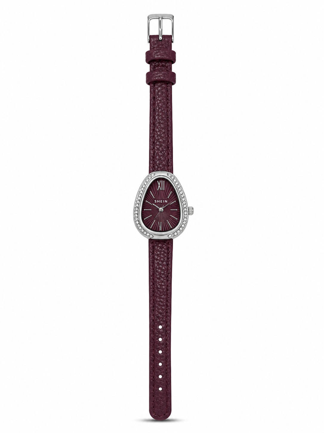 Teardrop watch burgandy silver