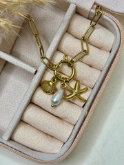 Elegant Charm and Pearl Necklace