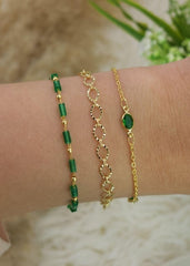 Dainty Chain Bracelet with Green Beads