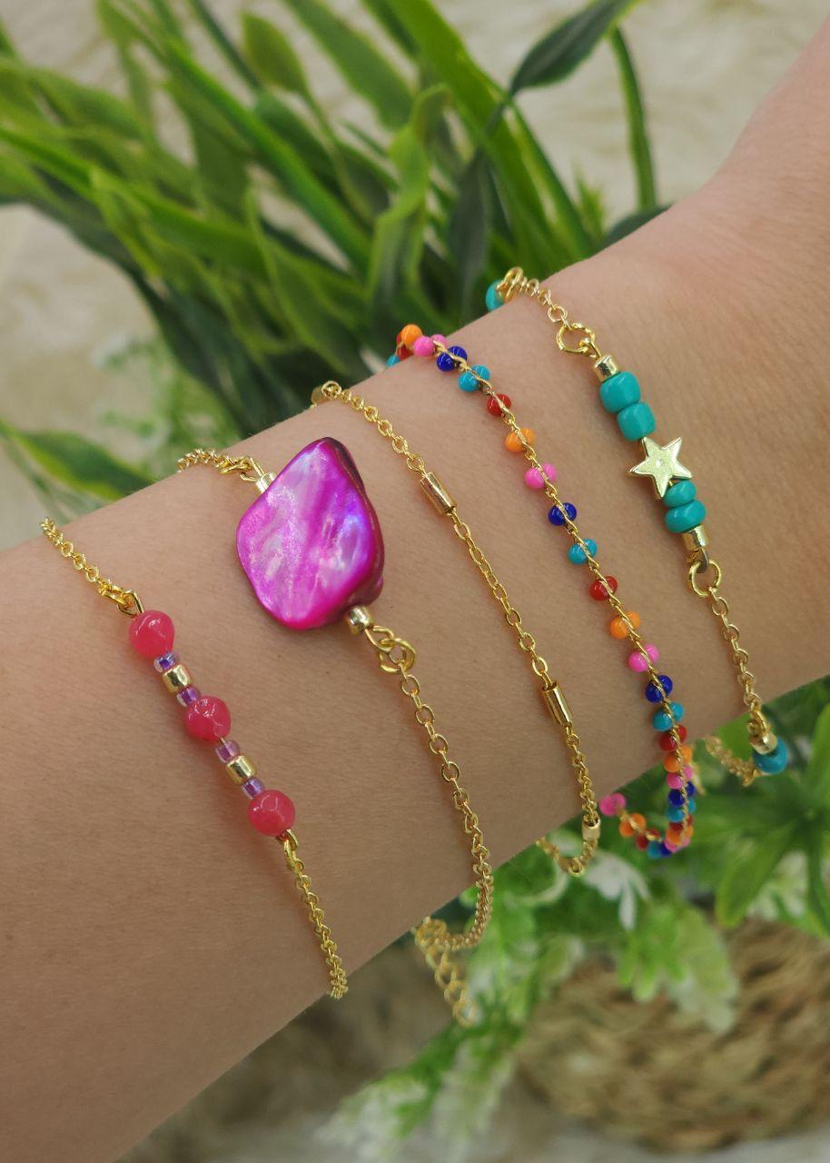 Gold Tone Layering Bracelets with Beads and Charms