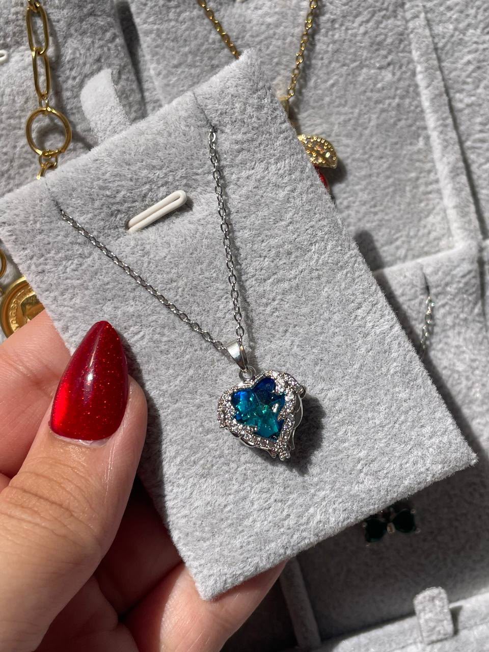 Blue Heart Filigree Pendant