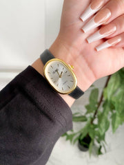 Leather black watch in white